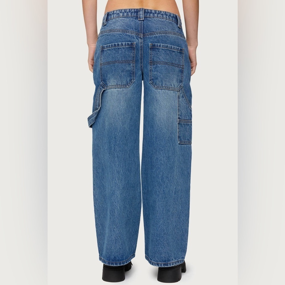 Edikted Baggy Mid Rise Wide Leg Carpenter Cago Jeans blue Pant 90s y2k - Picture 5 of 15